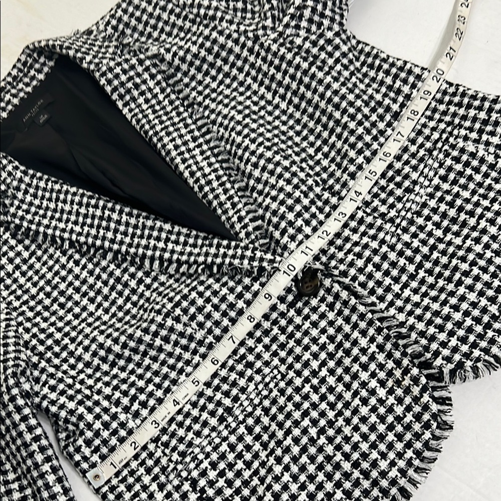 Ann Taylor Petite 14P Black White Houndstooth Fringe Trim One Button Blazer - Picture 10 of 14